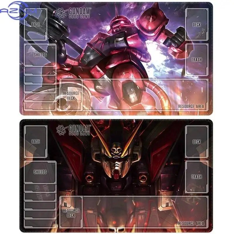 Sci-Fi Space Mecha TCG Playmat, White Black Robot With Scythe Non-Slip Rubber Card Game Table Mat Stitched Edge