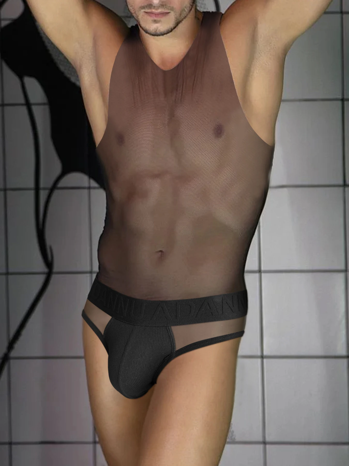 3Pcs Mixed Colors Sexy Transparent Men's Lingerie Sports Vest-Elastic Off-Shoulder Summer Comfortable Breathable Base Layer