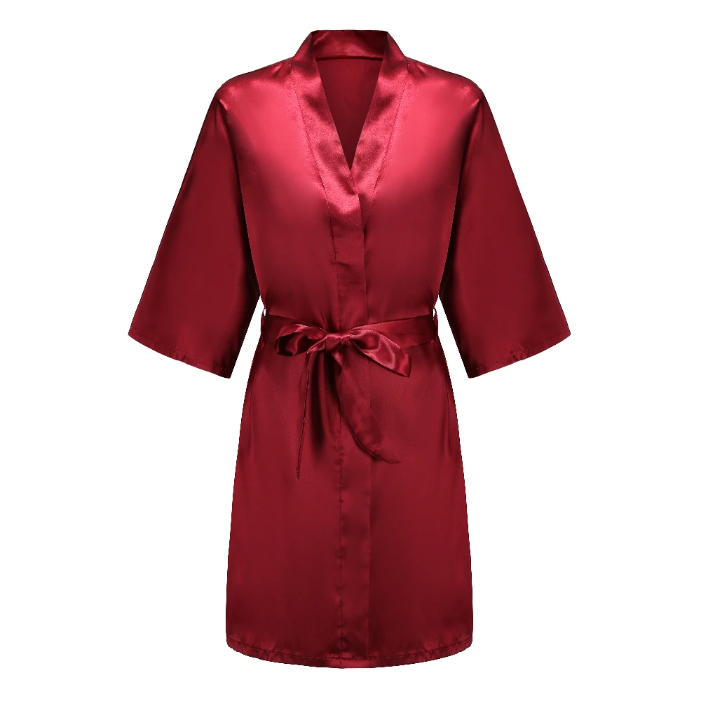 Burgundy Bridesmaid Mother of The Bride Robes With White Letters Wedding Gift Women Satin Bridal Party Bathrobe