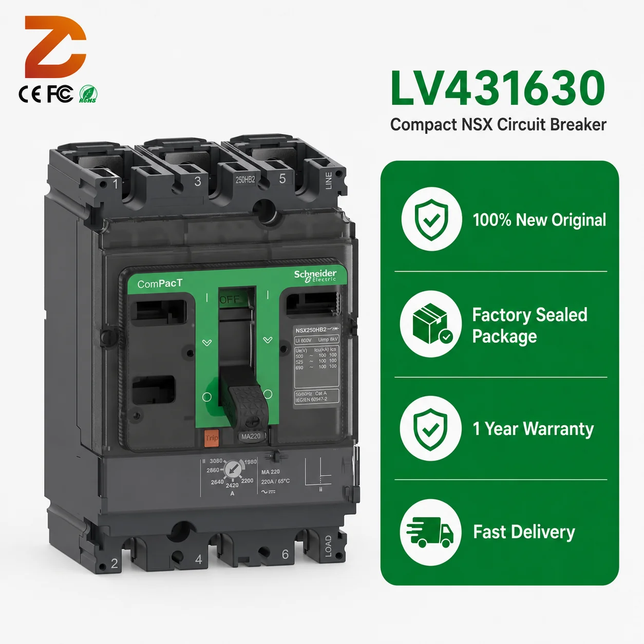 Original Schneider Electric LV431630 ComPact NSX160F 160A 3P 36kA 415VAC 3 Pole MCCB Circuit Breaker TMD Thermal Magnetic Trip