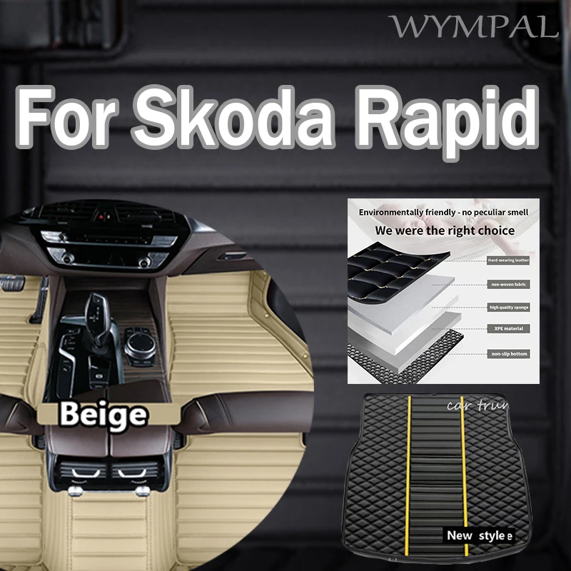 

Luxury Custom Car Floor Mats For Skoda Rapid 2013 2014 2015 2016-2020 Auto Foot Pads Carpet Cover Interior Accessories full set