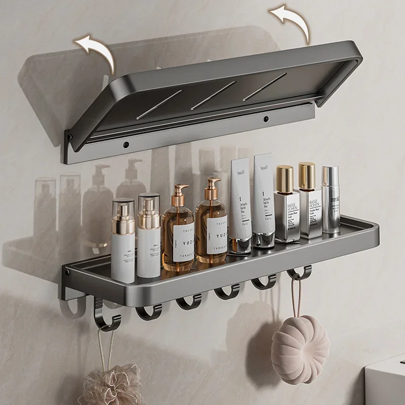 Toilet Storage Rack Bathroom Shelf Alumimum Foldable Shelf for Wall Bathroom Wash Basin Cosmetics Storage Organizers Shelves