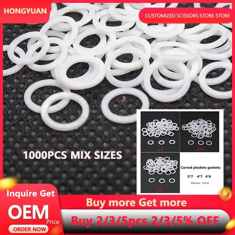 

HONGYUAN 1000 шт./лот шайбы нейлоновые пластиковые белые прокладки винтов для парикмахерских ножниц для ремонта волос разные размеры 5*7/4*7/4*6 мм