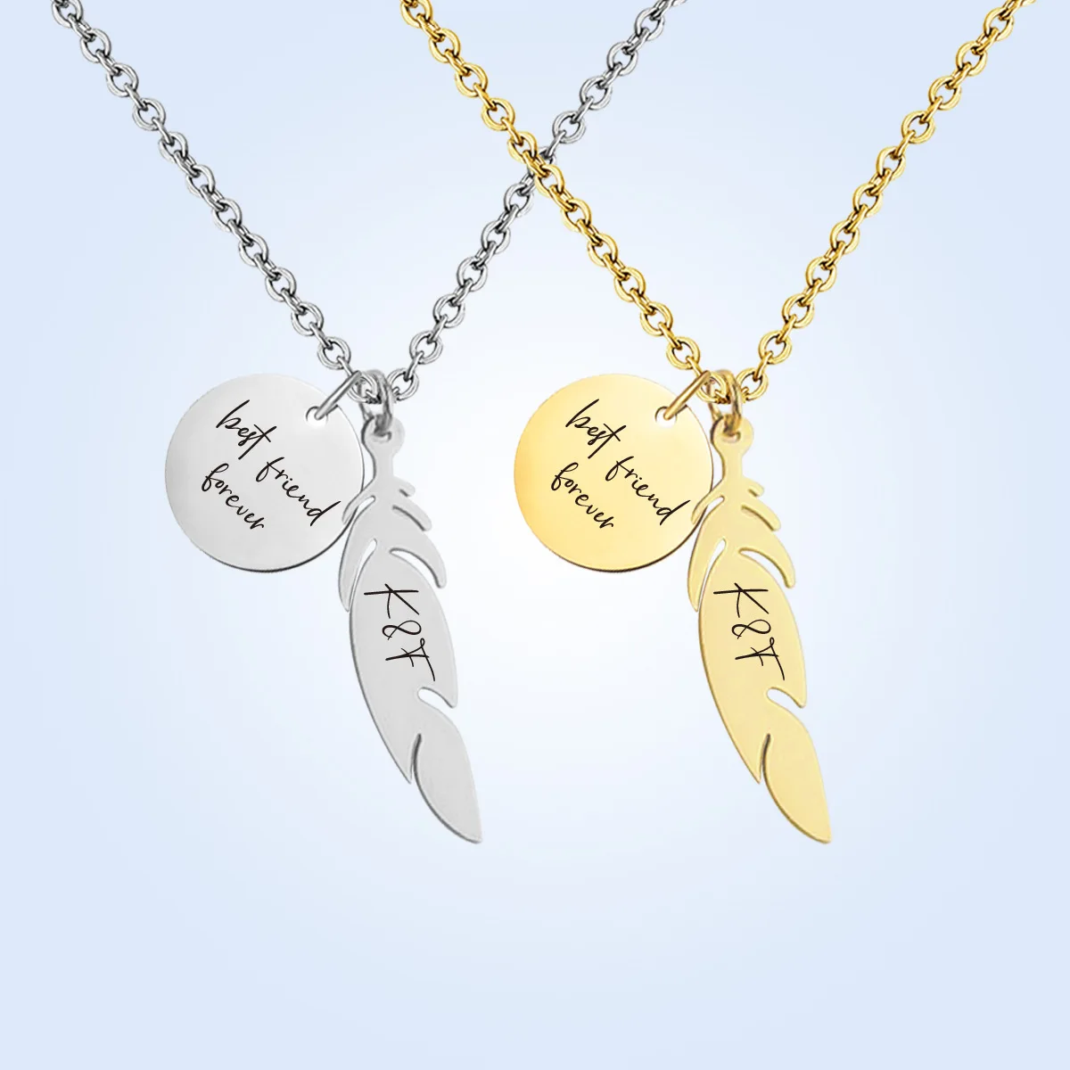 

Customize Personalized laser engraving for stylish commuting Necklace of small discs of leaves Simple couple stainless steel ne