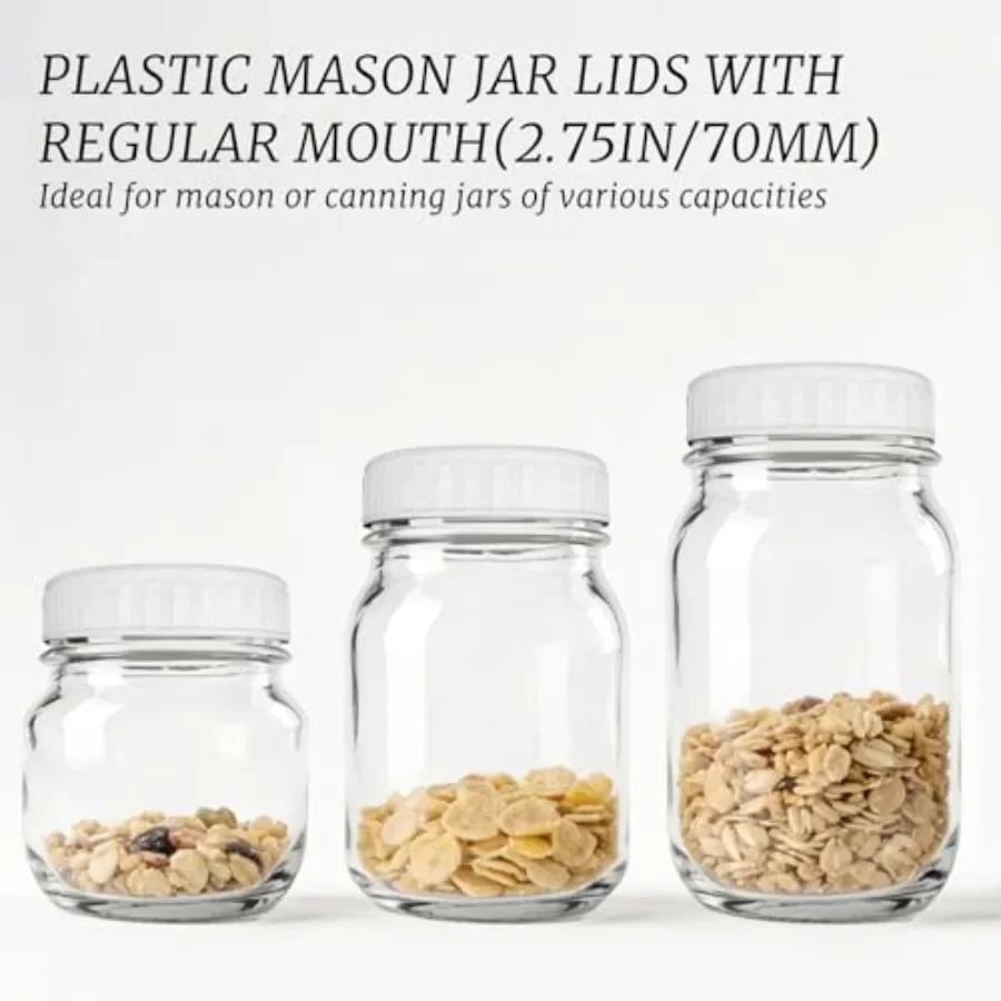 10 Pack White Regular Mason Jar Lids - Leakproof Plastic Lids with Silicone Seal, Plastic Lids for Pickling, Juice, Jam, Jelly