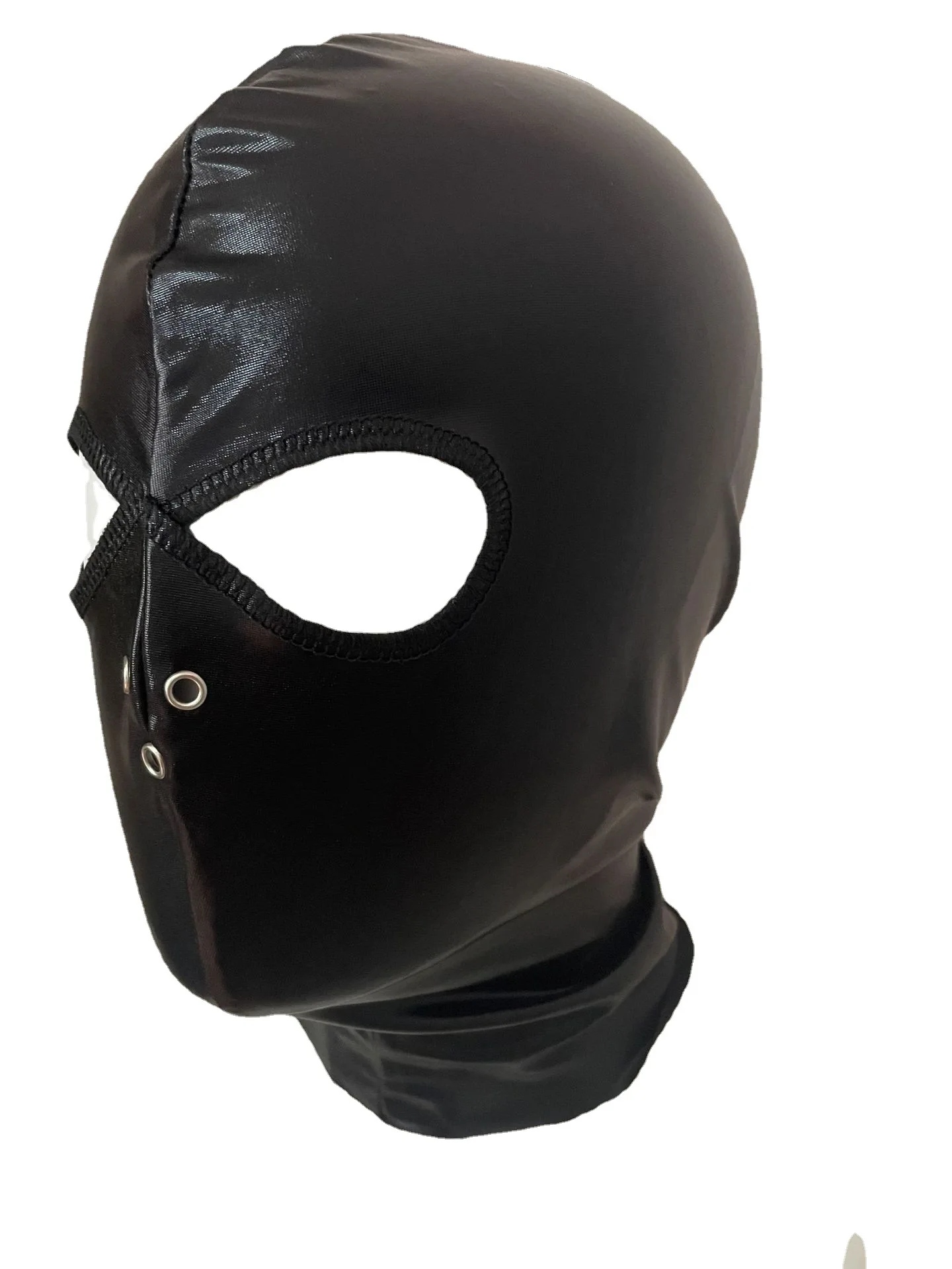 Black Leather Hood Mask Spandex Breathable Mens Latex Headpiece Halloween Coplay Mask for Costume Party Role Play Headgear