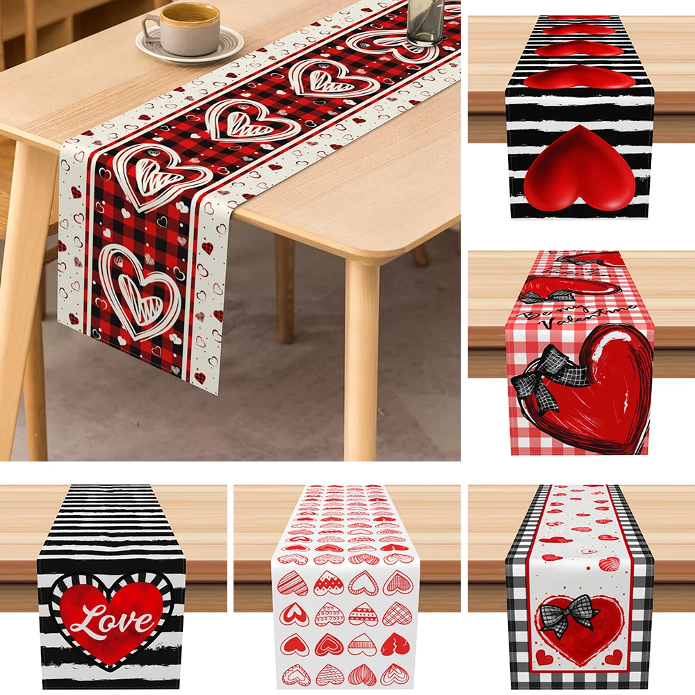 Valentine's Day Love Red Rose Table Runner Farmhouse Party Table Decorations Long Tablecloth Wedding Decor Home Supplies