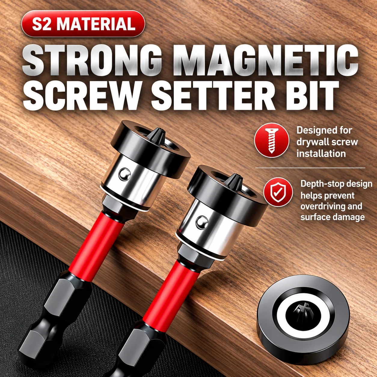 Cross-Shaped Positioning Bit with Strong Magnetic Ring, Impact-Resistant Gypsum Board Screw Bit, Ceiling and Woodworking Special Bit