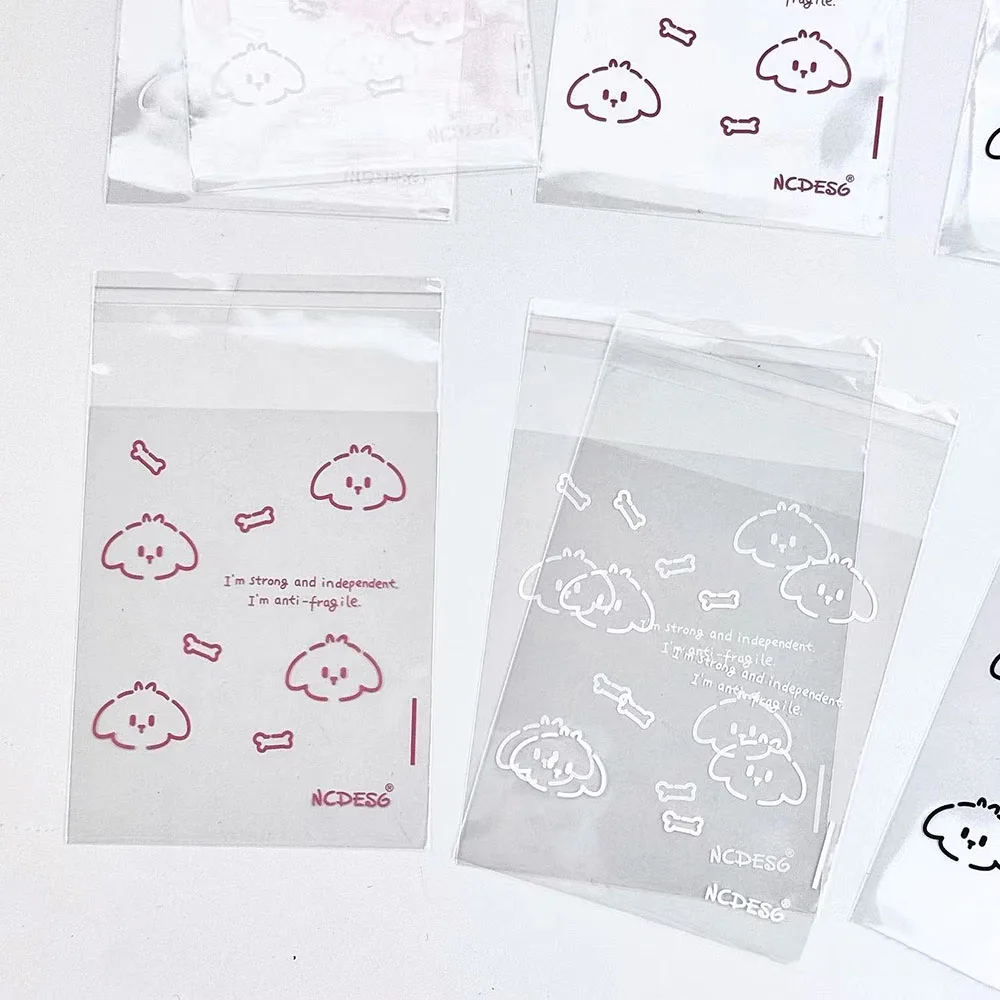 50Pc Self-adhesive Opp Bag INS Cute Puppy Bone Print Photocard Protector Card Sleeve Gift Transparent Packaging Self Sealing Bag