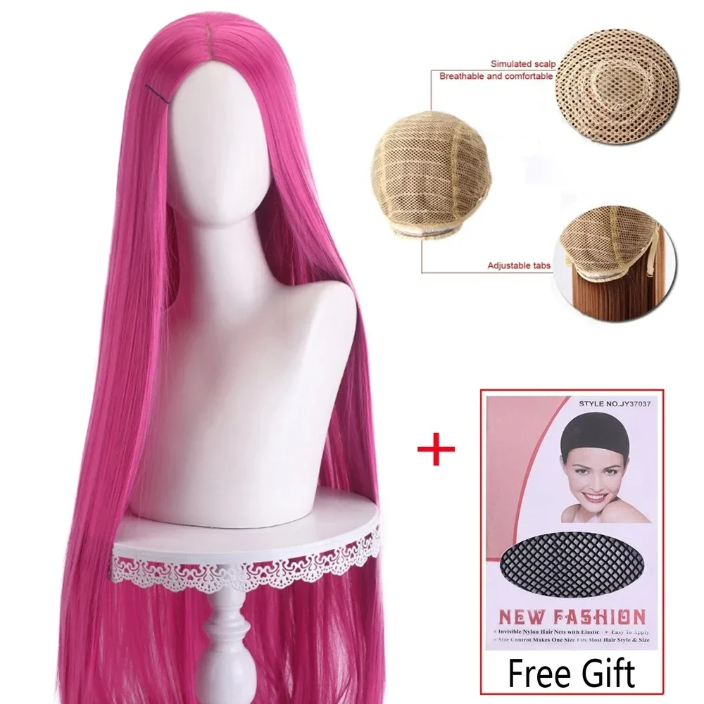 

Длинный прямой парик для косплея 100 см, 100 см, центральный пробор, светлый, розовый, красный, фиолетовый, термостойкие парики из синтетических волос