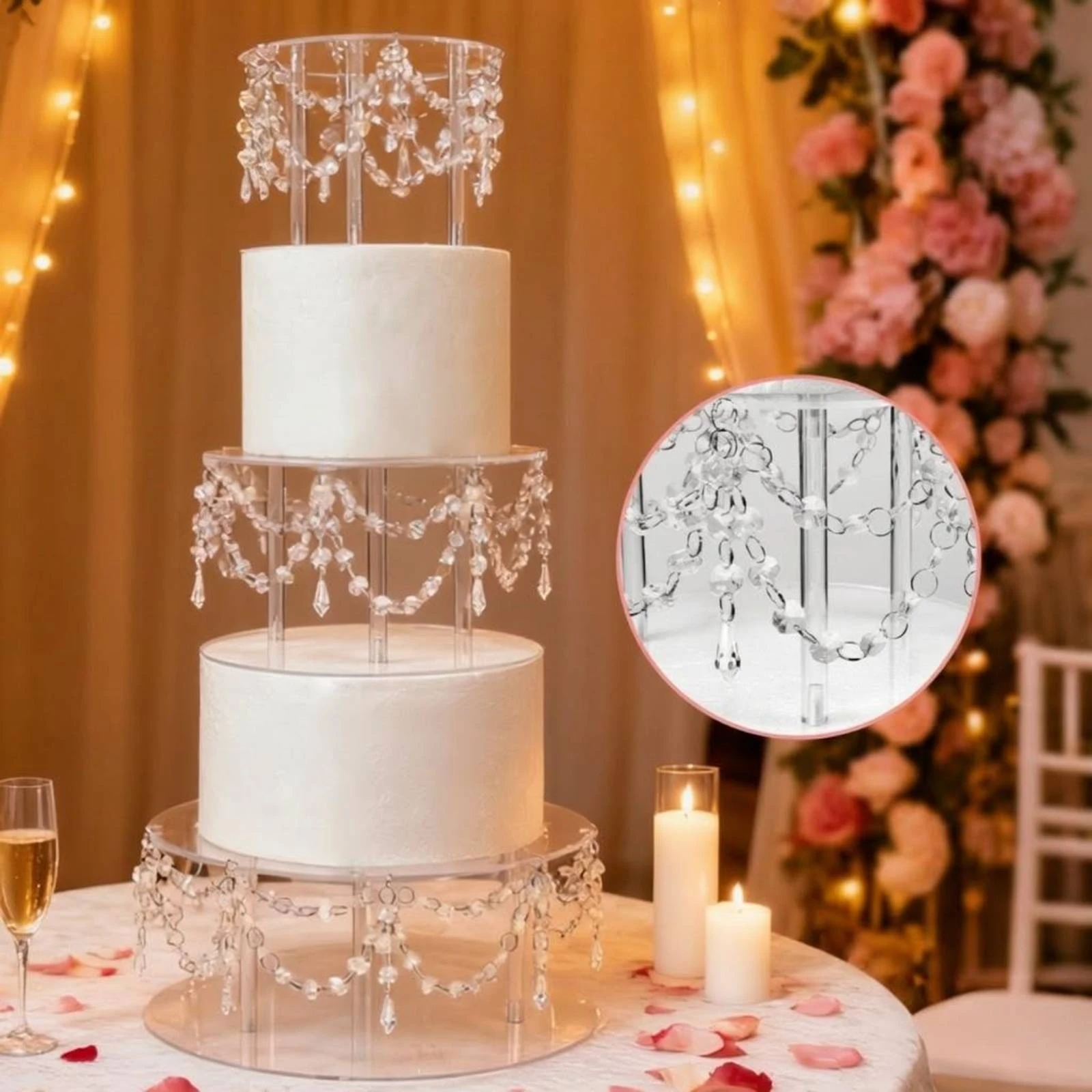 Acrylic Cake Tray Stand Transparent Crystal Bead Cake Stand Tableware Luxurious Look Table Decor Reusable