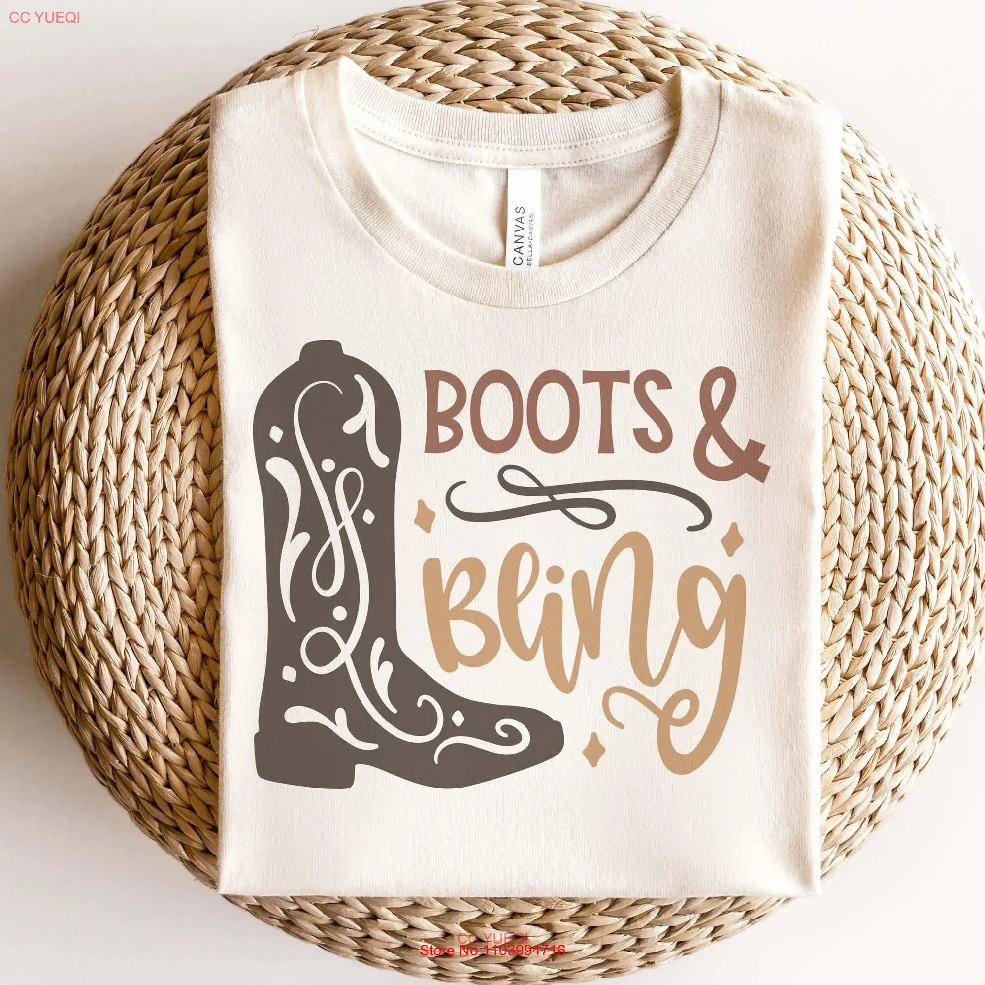 เสื้อยืดสำหรับผู้หญิง, รองเท้าบูทคาวบอยระยิบระยับสำหรับผู้หญิง Cowgirl L สำหรับแขนยาวหรือสั้น