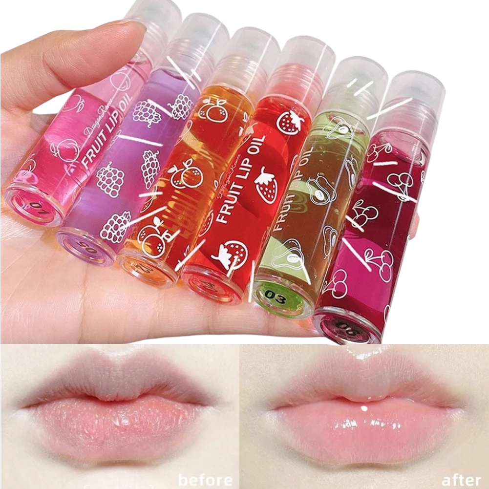 Roll On Lip Balm Fruit Essence Moisturizing Lip Oil Mirror Gloss Primer Hydrating Transparent Lip Care 1/2/3Pcs Random Colors