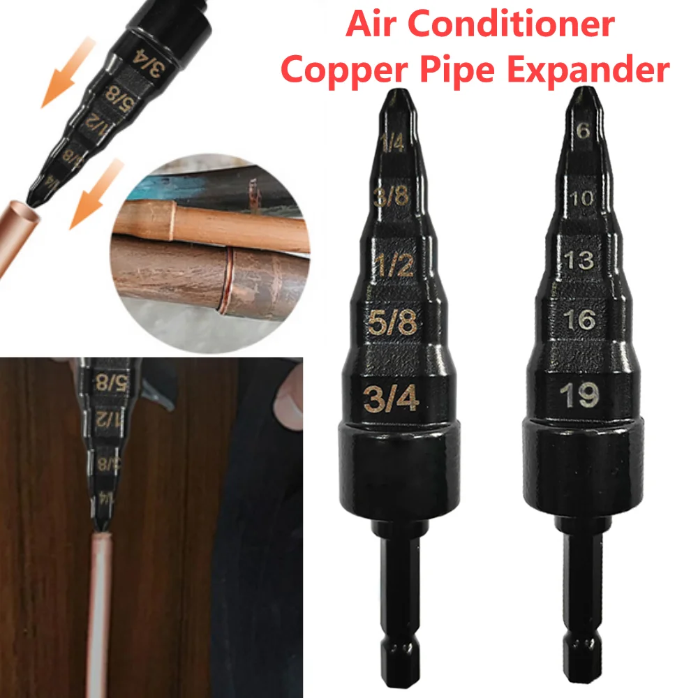 

5 In 1 Air Conditioner Copper Pipe Expander With 1/4 3/8 1/2 5/8 3/4 7/8inch Bits Swaging Drill Bit Set For HVAC Repair Expander