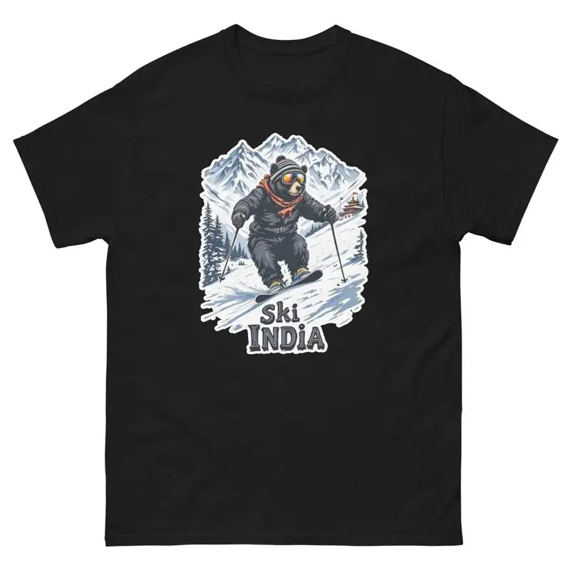تي شيرت Ski India Bear اللطيف للتزلج على شكل حيوان