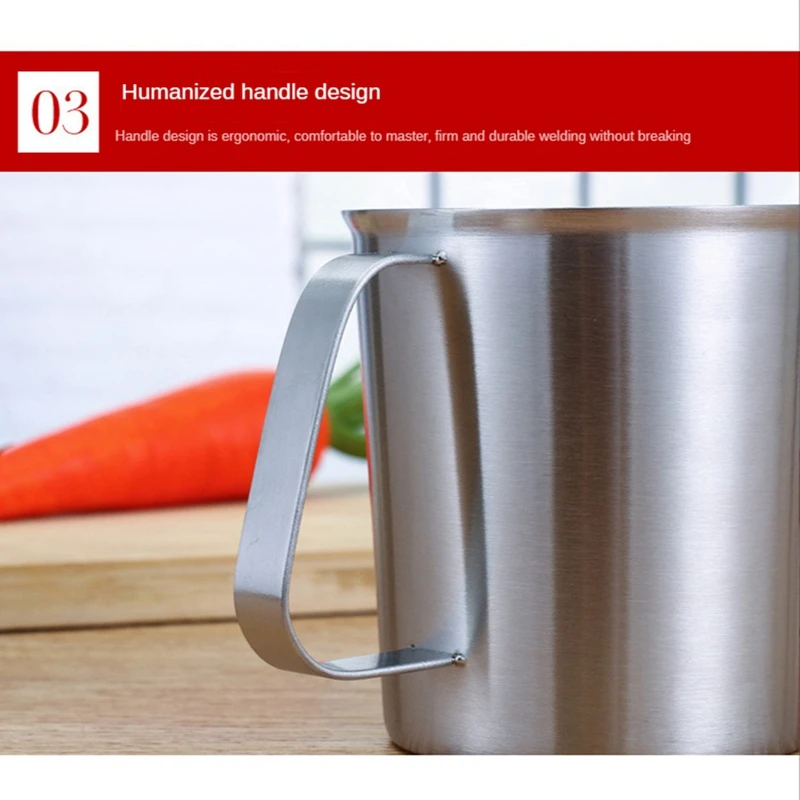 Stainless Steel Measuring Cup With Handle And Pour Lip, With Oz And ML Marking, Pitcher