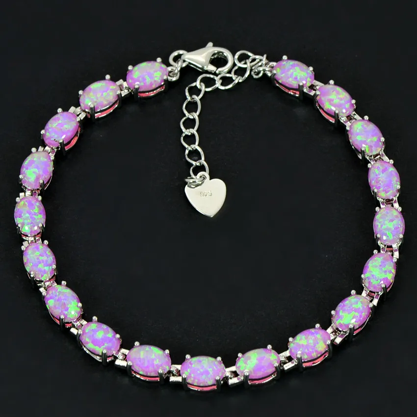 JLB-052 new design silverd plated Oval Gemstone pink Fire Opal Tennis Bracelet Elegant fashion Jewelry Gift for birthday