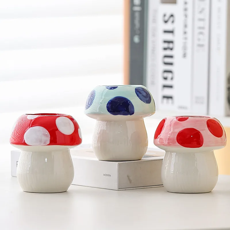 Mushroom Pen Holder Ceramic Desktop Cute Girls Makeup Brush Office Stationery Storage Childrens  and Students Creative Ornaments