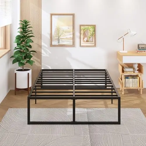 

18 Inch King Bed Frame Sturdy Mattress Foundation, Heavy Duty Metal Platform with Steel Slats Support No Box Spring Needed, Nois