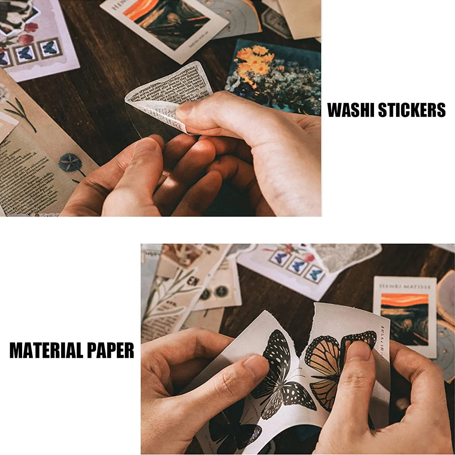 (ˉ﹃ˉ) 400Pcs Scrapbooking Supplies Journaling Vintage Scrapbook Stickers Adhesive Scrapbook Washi Stickers for Album Art Craft