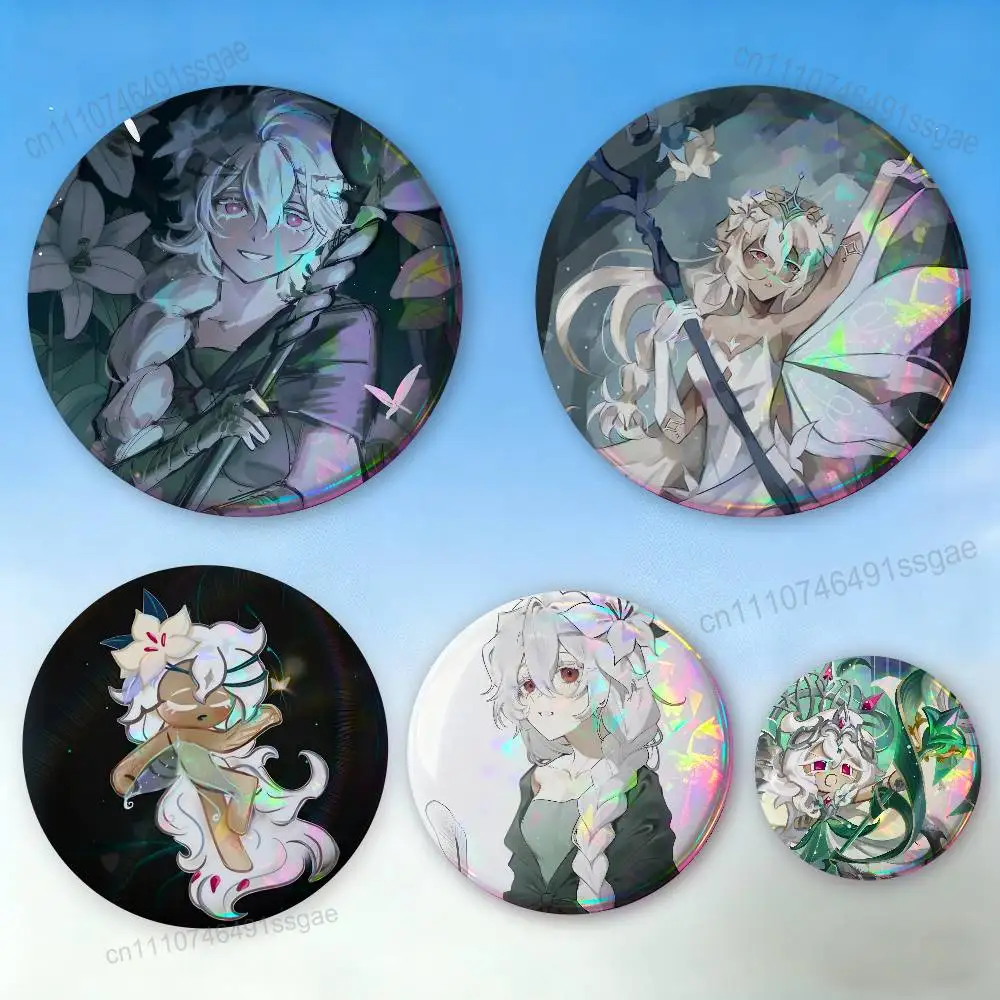

R-Run Kingdom White lily Cookie Badges Personalized Handmade Round Brooches Pins Accessory 25mm 75mm 44mm 58mm 32mm