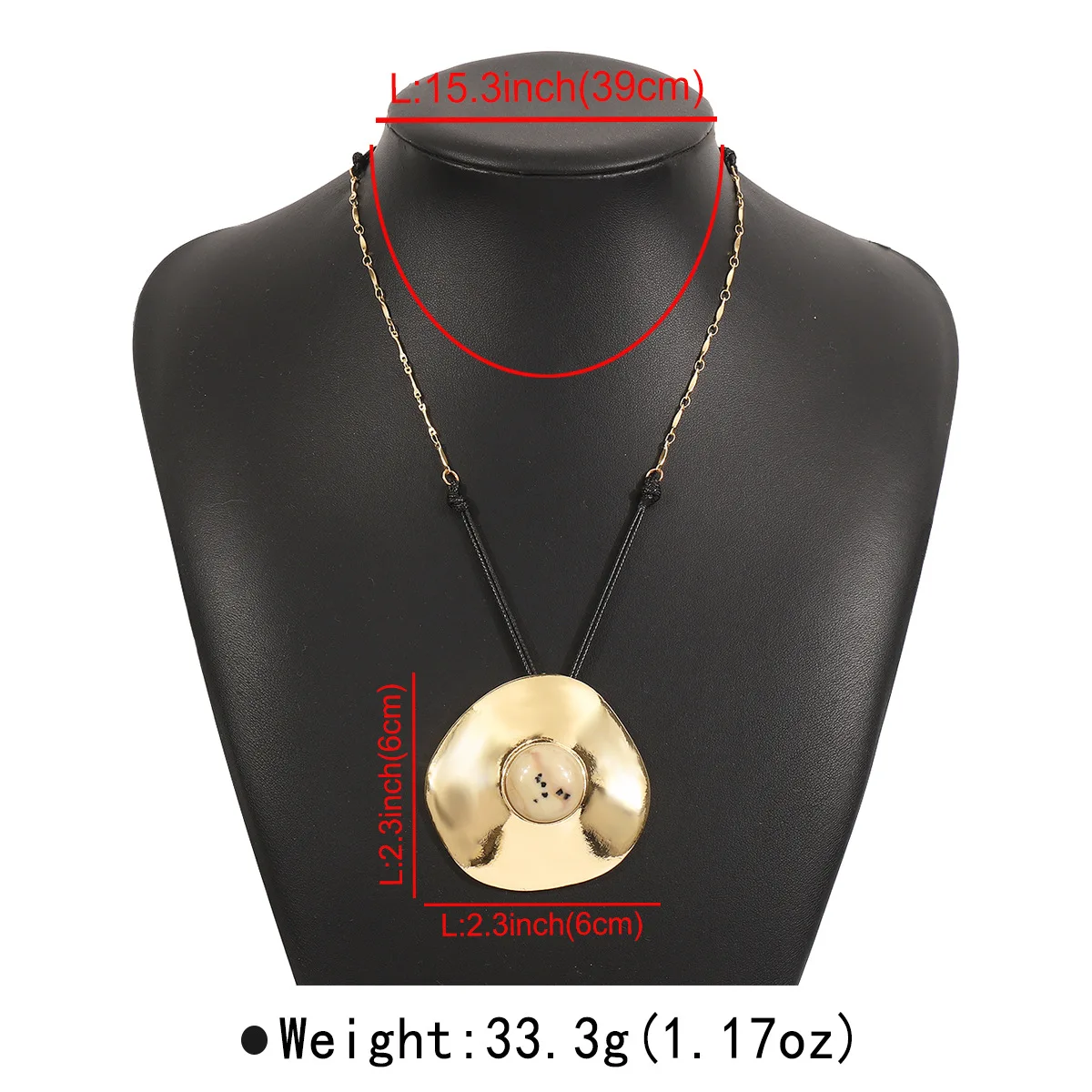 2024 Trend New Exaggerated Round Metal Stone Pendant Rope Necklace for Women Girls Bohemian Style Fashion Charm Jewelry Gifts