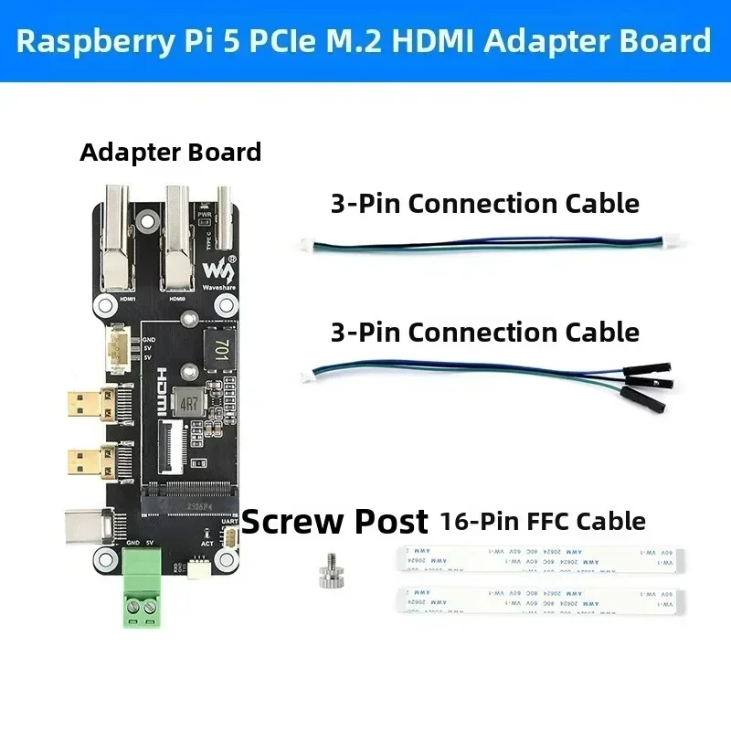 Dual 4K Output For PCIe to M2 Adapter for Raspberry Pi 5 Supporting NVMe SSDs 2230 2242 Sizes and Boot from SSD Feature