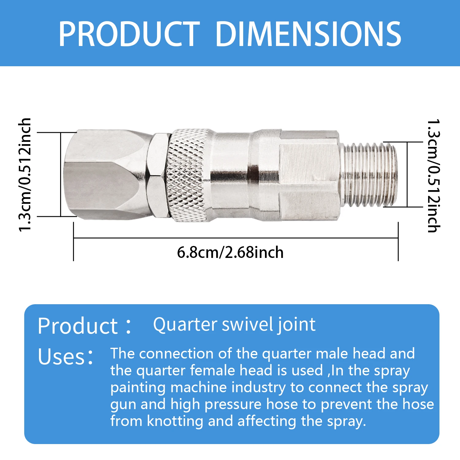 قطعتان من وصلة دوارة 360 درجة مقاس 1/4 بوصة لآلة طلاء الرش بدون هواء، مسدس رش عالي الضغط من الفولاذ المقاوم للصدأ مسدس رش دوار مشترك ومفصل دوار للخرطوم #4