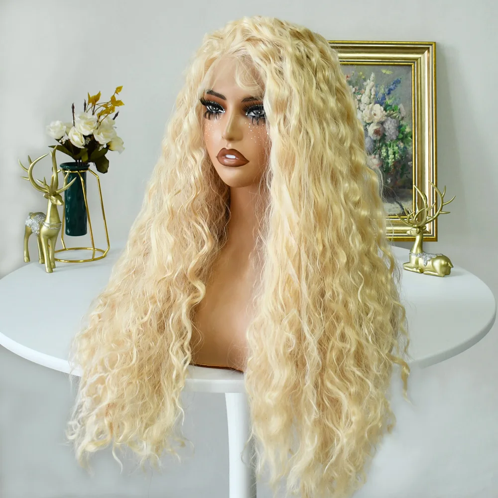 شقراء فضفاضة موجة عميقة الدانتيل الجبهة 13x4 شعر مستعار للنساء السود موجة المياه شعر مستعار اصطناعي مع شعر الطفل ألياف مقاومة للحرارة غلويليس