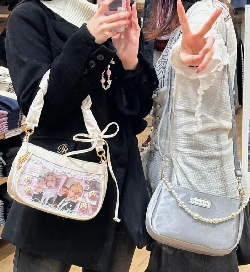 Ita Bag Elegant Satin Underarm Bags for Women Sweet Transparent Totes Bow Female Spring JK Uniform Shoulder Bag Display Bolsas