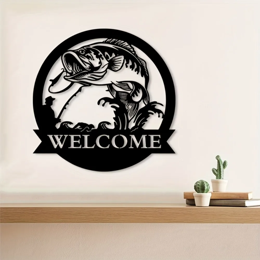 1pc Rustic Bass Fish Metal Wall Art, Iron Sculpture for Indoor Outdoor Fishing Lodge Holiday Gift for Anglers