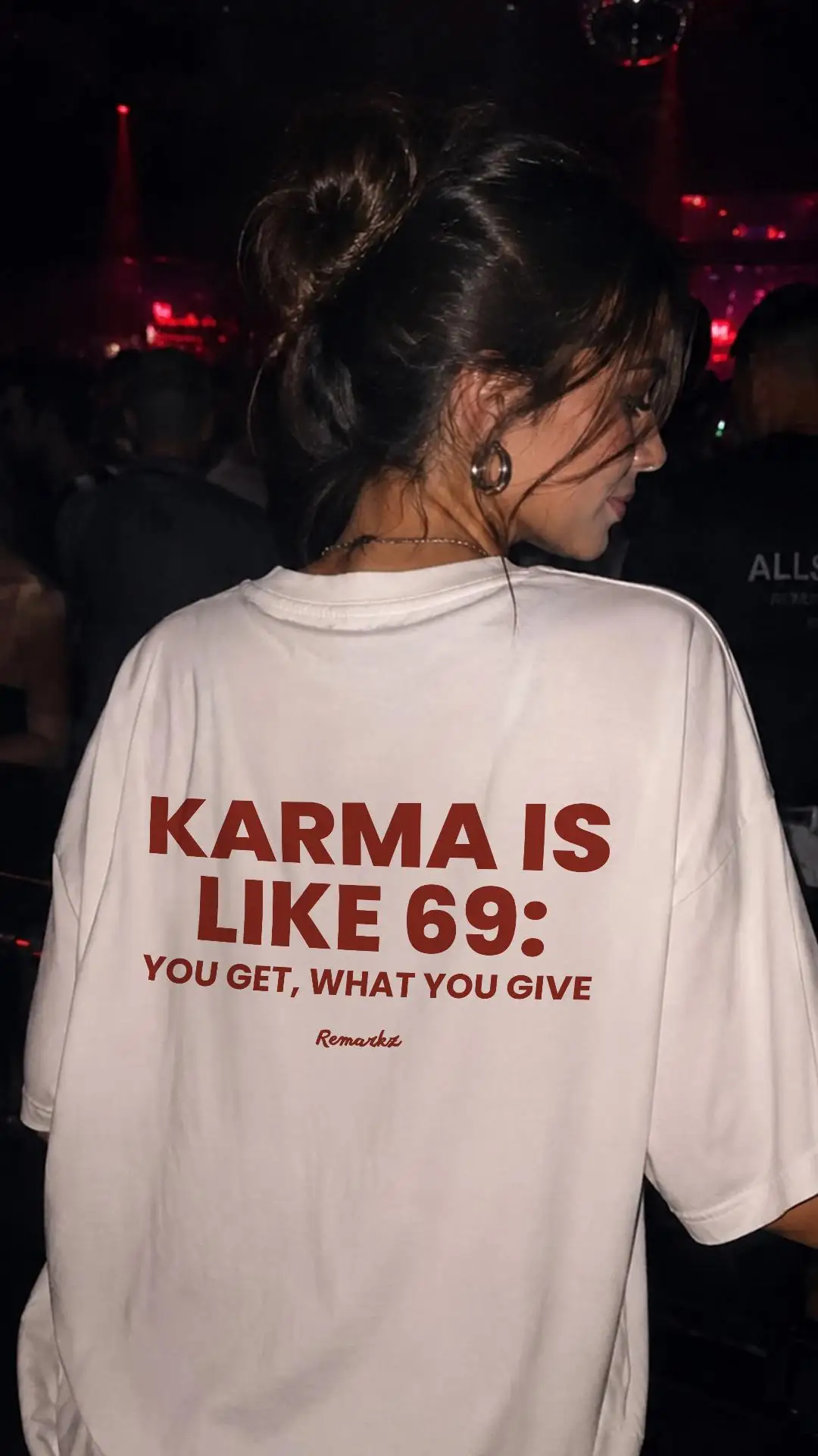 Karma ist like 69 Print Women T Shirt Short Sleeve Round Neck Loose Women Tshirt Ladies Tops Casual Summer Clothes streetwear