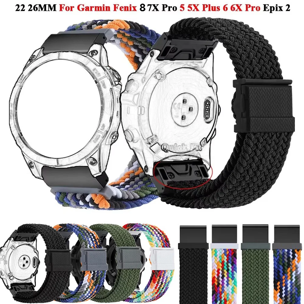 QuickFit 26 22 mm Nylon-Magnetarmband für Garmin Fenix 8 6X 6 Pro 7X 7 5 5X Plus Epix Gen2 Easyfit-Armband Smartwatch-Armband