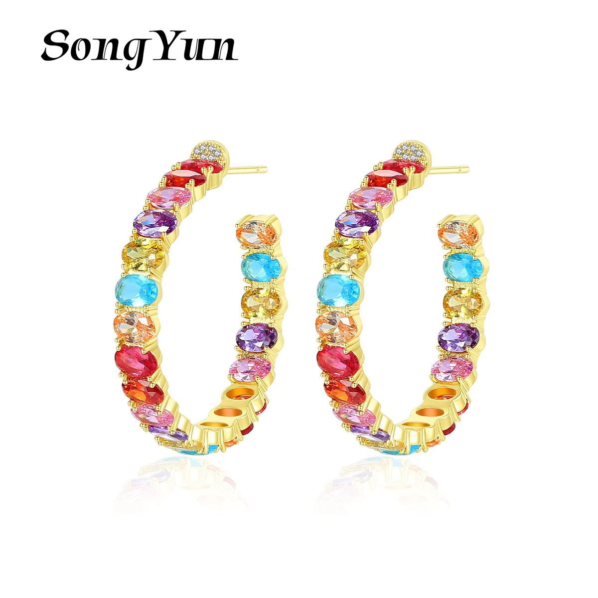 

Ювелирный производитель SongYun: Набор больших медных серег MHT с цветными цирконами в европейском и американском стиле