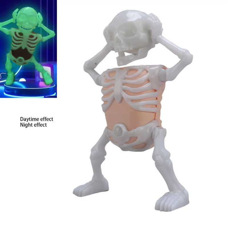 어둠 속에서 빛나는 춤추는 해골 장난감, 소리와 함께 재미있는 장식, 스트레스 해소 해골 피규어, 남자아이들을 위한 장난감