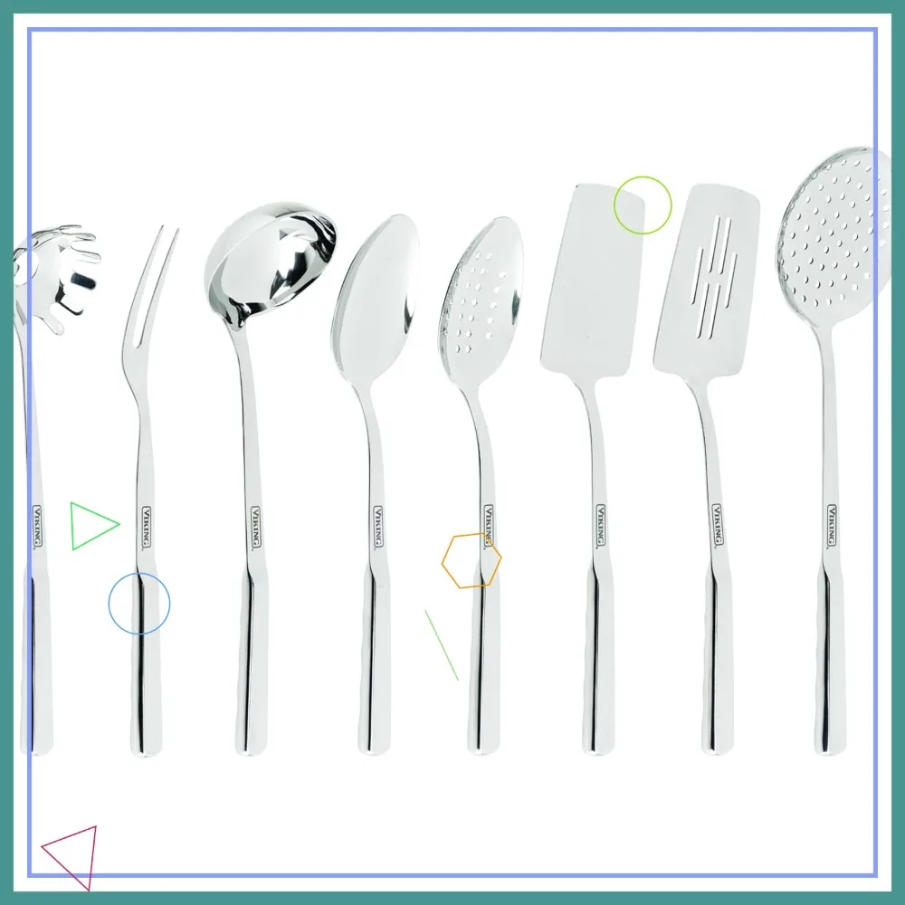 Juego de utensilios de cocina de acero inoxidable de 8 piezas con espátulas, cucharas, tenedor para pasta, cuchara para sopa, tenedor para carne, espumadera - Plateado