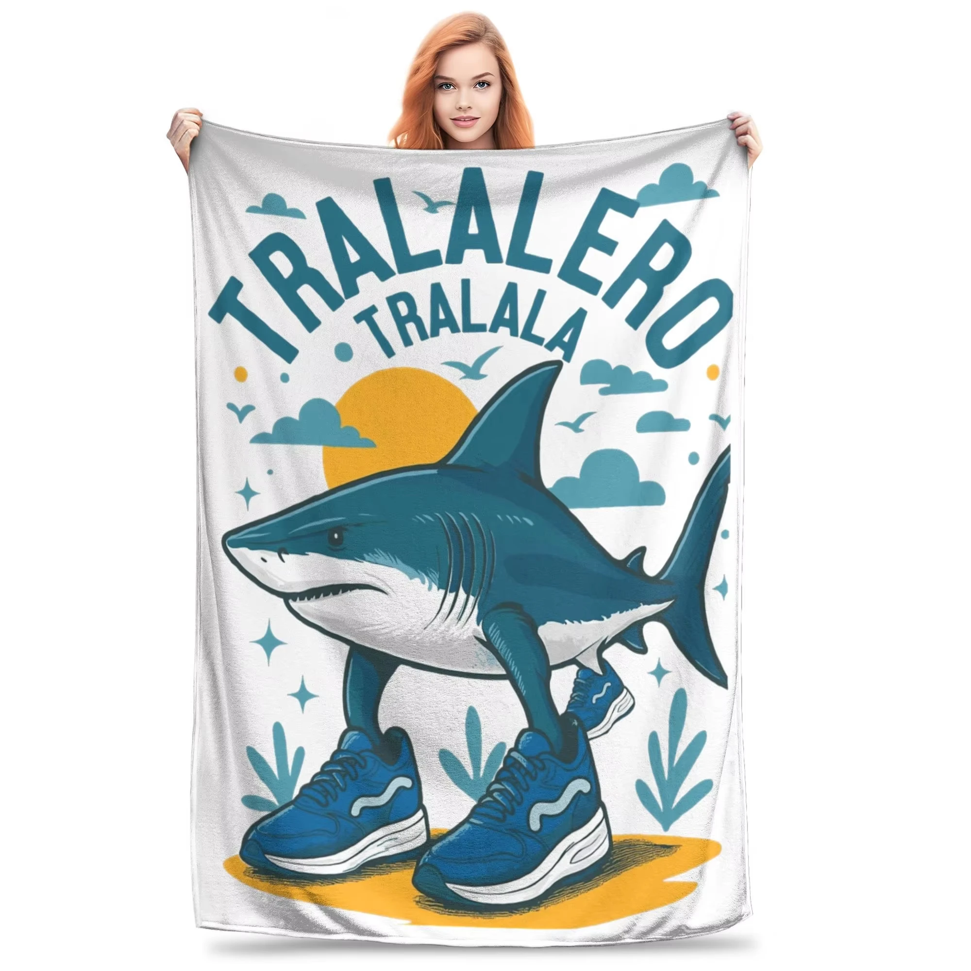 Italian Brainrot Tralalero Tralala Fleece Blanket Ultra Soft Breathable Warm All Season For Bedding Outdoor Rug Sofa Bed Decor