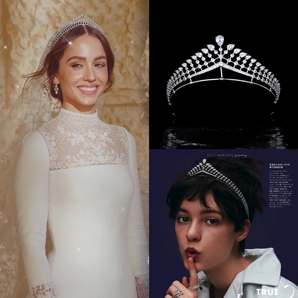 

Himstory Eman Jordan Princess Tiaras Bride Wedding Zircon Hair Crown Girls Simple Queen Headpiece Accessories