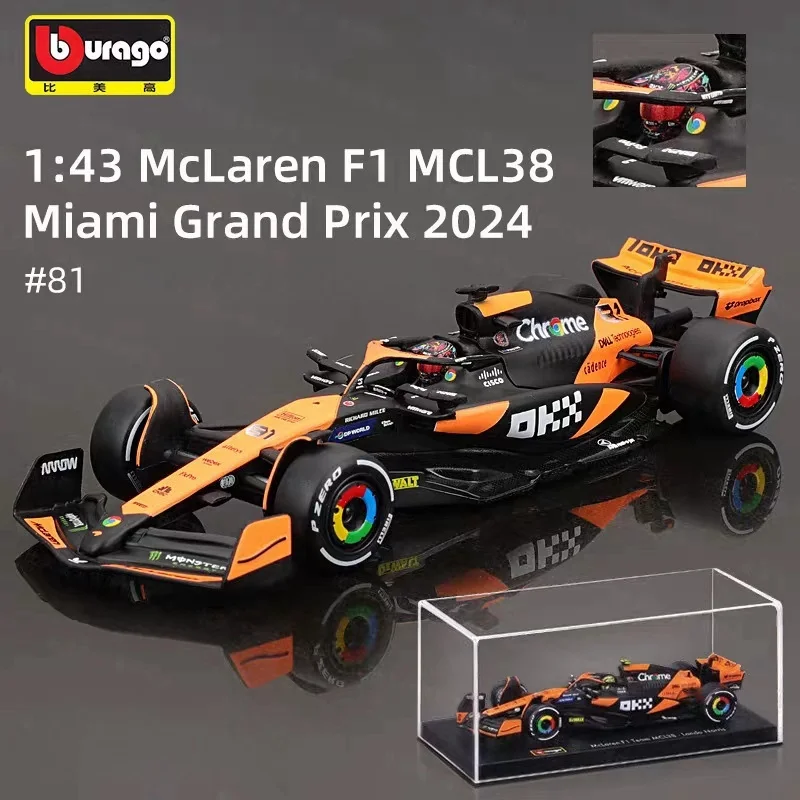 Hot 2024 F1 Bburago 1:43 Mclaren Mcl38 Miami Gp Monaco Gp Amg W15 F1 Alloy Miniature Diecast Model F1 Champion Mcl38 Toys Gift