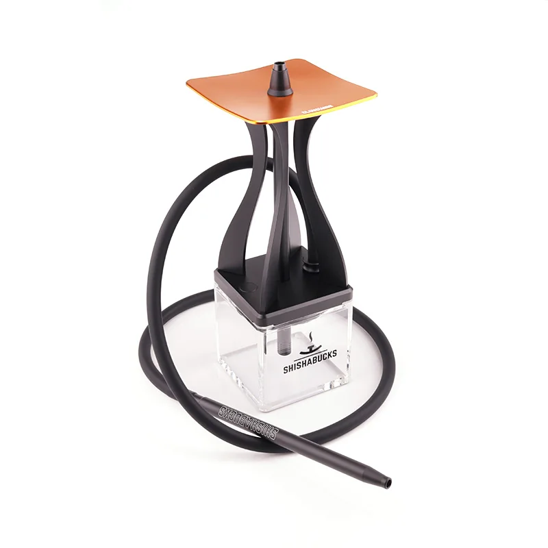 

Two-hose Hookah With Square Acrylic Base Shishabucks Premium Modern Medium desk-size Anodized Aluminum Hookah