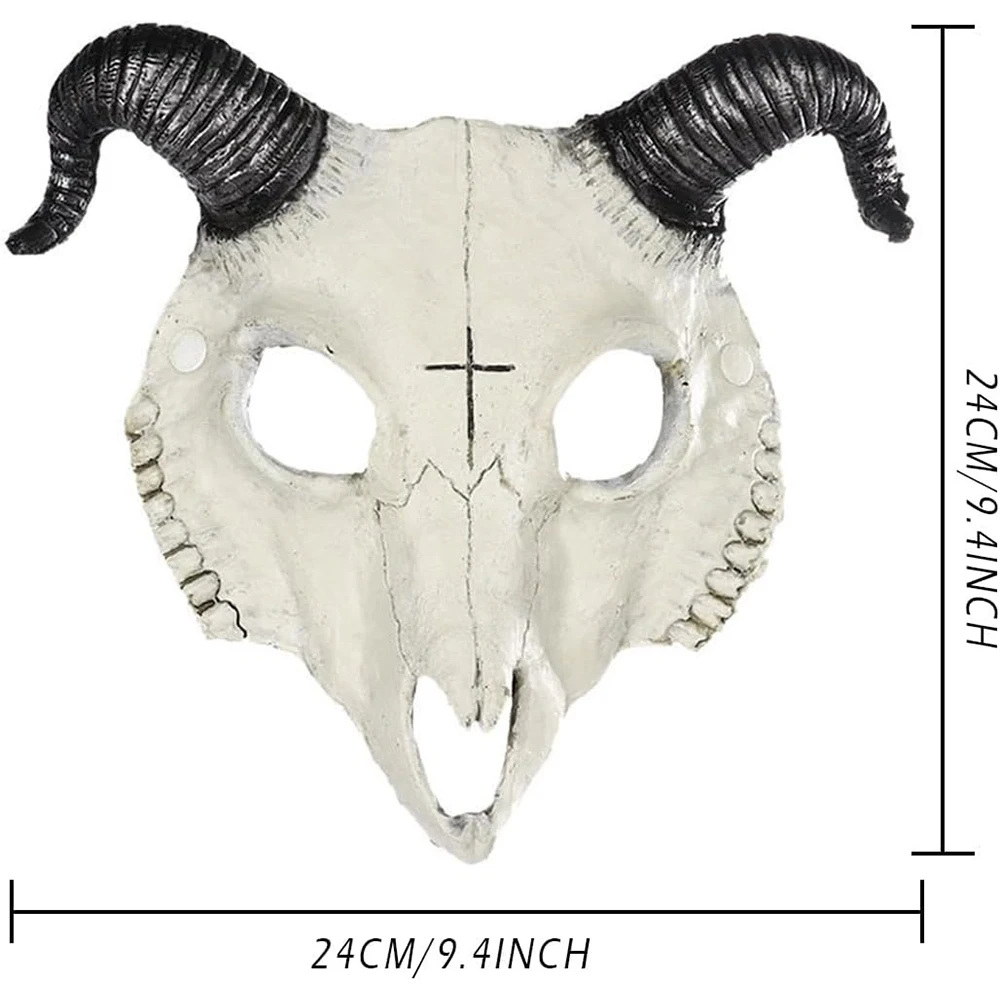 Demon Mask Halloween Masquerade Horror Sheep Skull Horn Head Mask Ram Horn Goat Skull Mask Halloween Party Cosplay Costume Decor