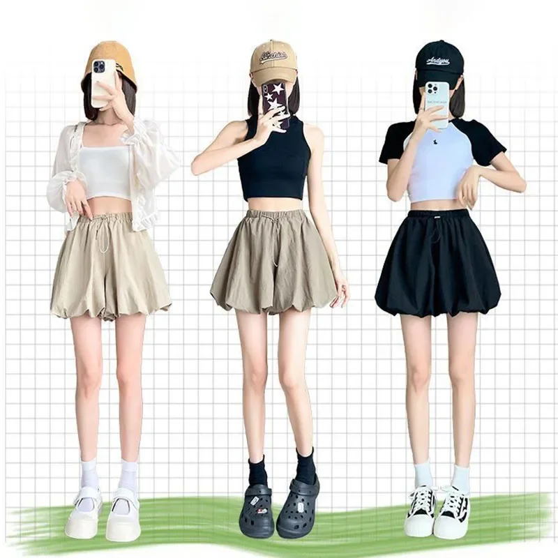 Smvp 여성용 살구색 플리츠 짧은 치마, 한국 하이웨이스트, 푹신한 버블 스커트, 사랑스러운 프레피 스타일, 미디 스커트, 여름