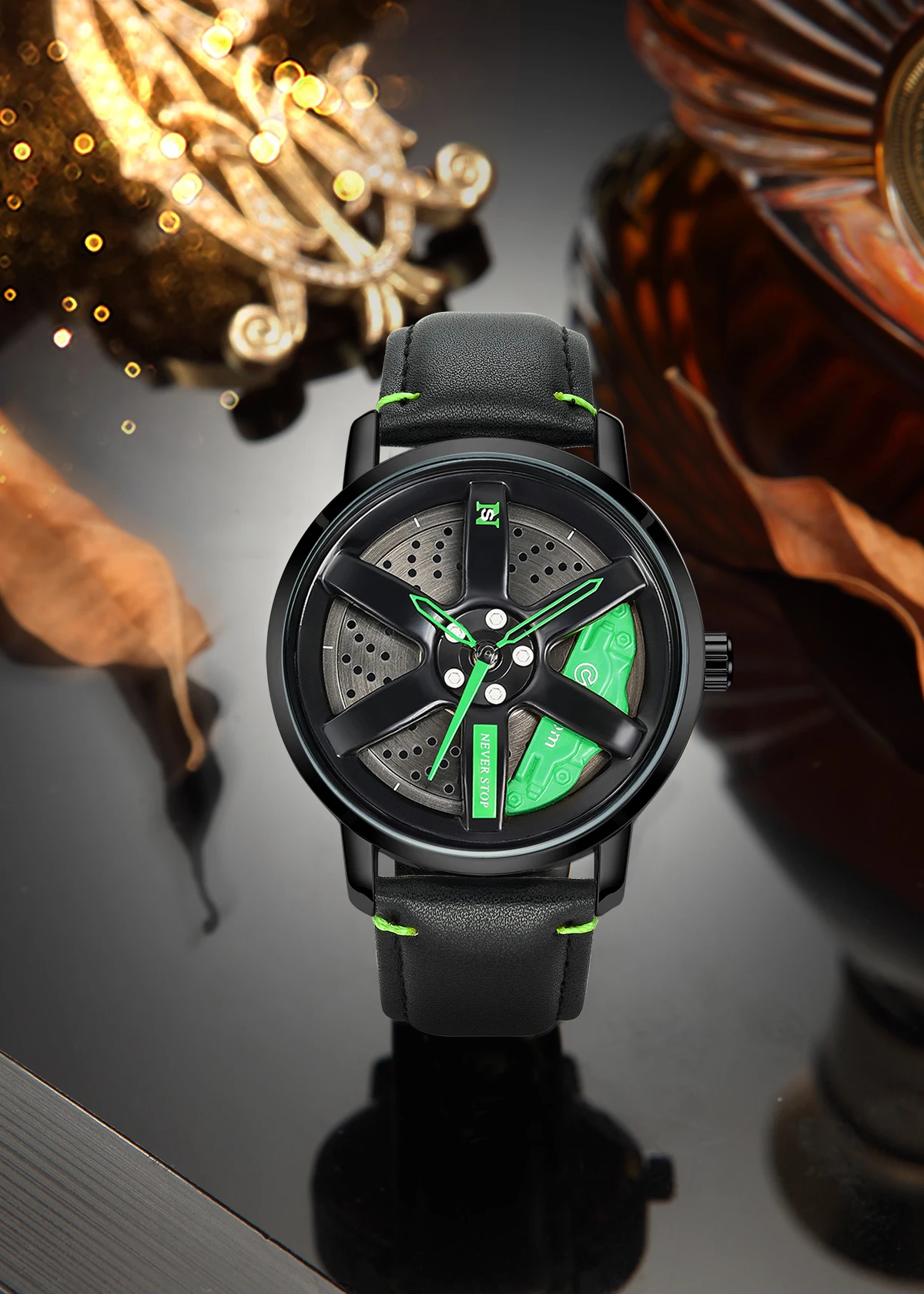 NS Men\'s Car wheel hub watch Minimalist Fashion Sports Watch Calendar Leather casual Quartz watch