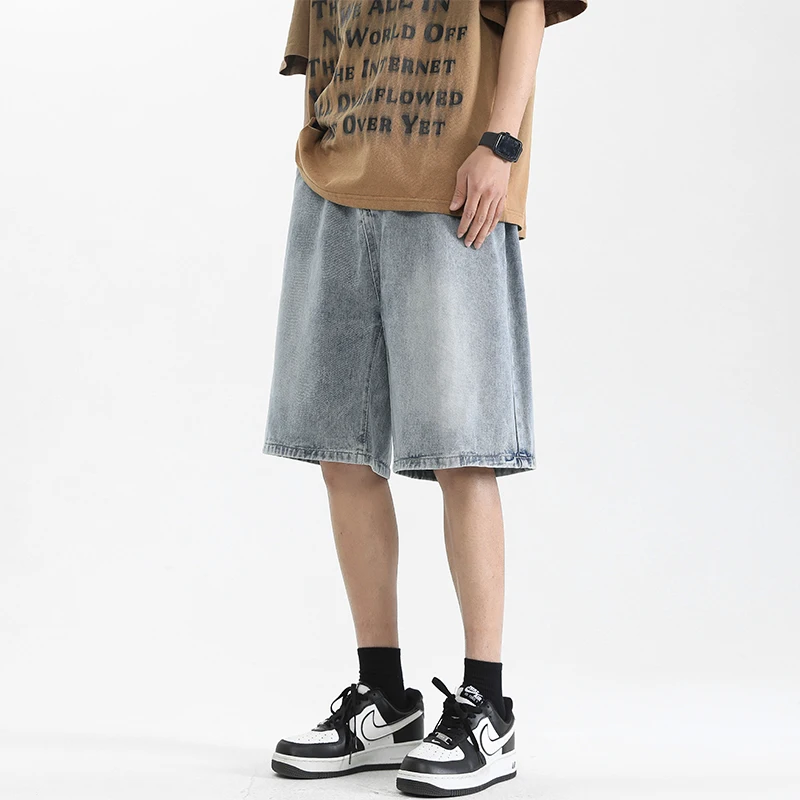 شورت جينز رجالي عصري على طراز هونج كونج مع أزرار كلاسيكية، شورت كاجوال للشارع الأمريكي