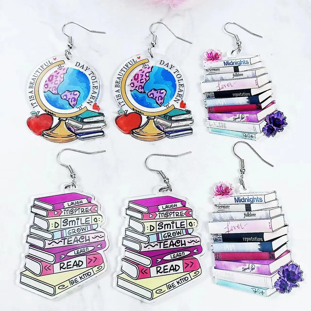 1 Pair Acrylic Earrings With Letters Print  Stylish Gift For Teacher Teacher\'s Day Gift  Back-to-school Gift  Girls Accessories