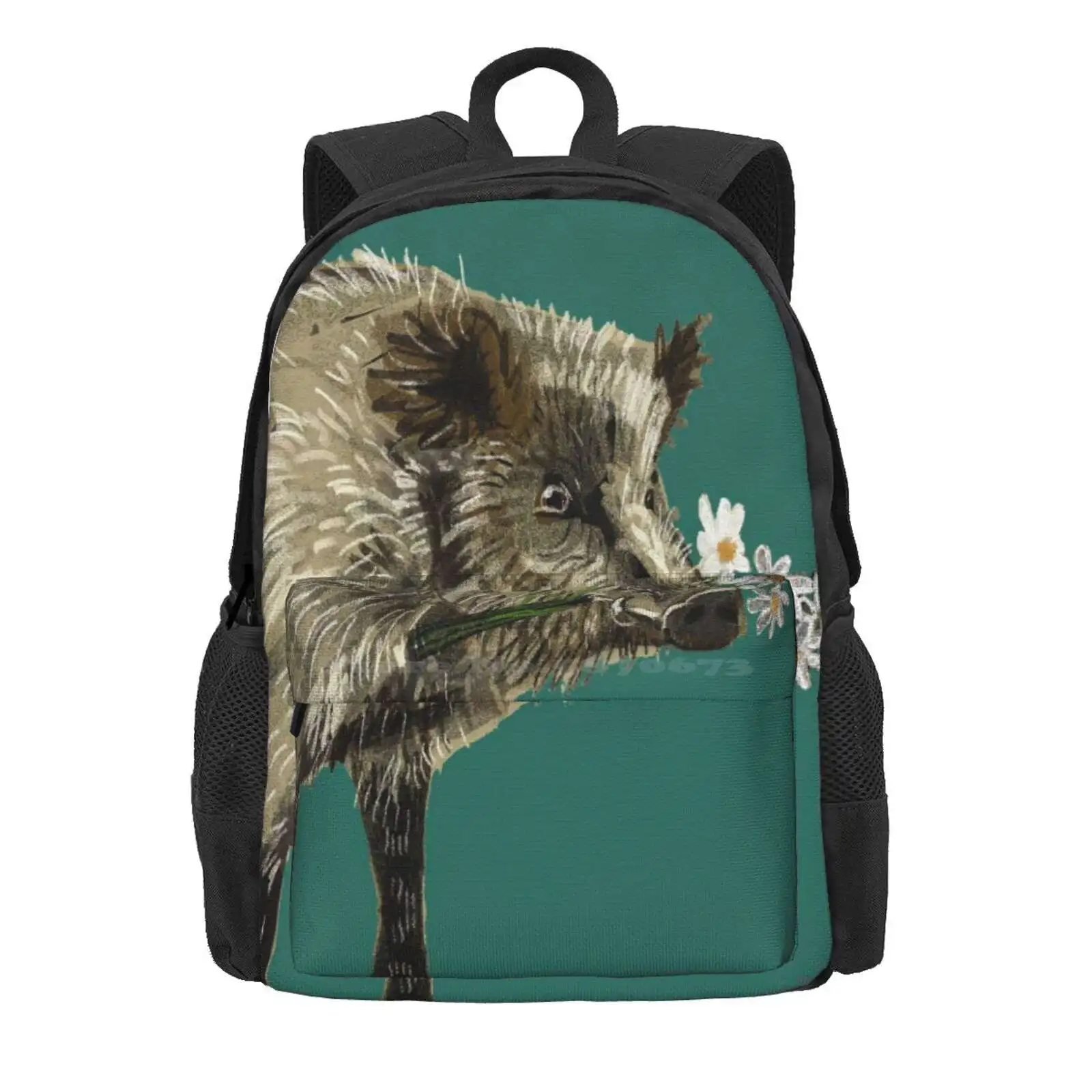 Love A Boar!! Valentine Pig In Teal Hot Sale Schoolbag Backpack Fashion Bags Belettelepink Wildboar Piggy Flowers Daisy