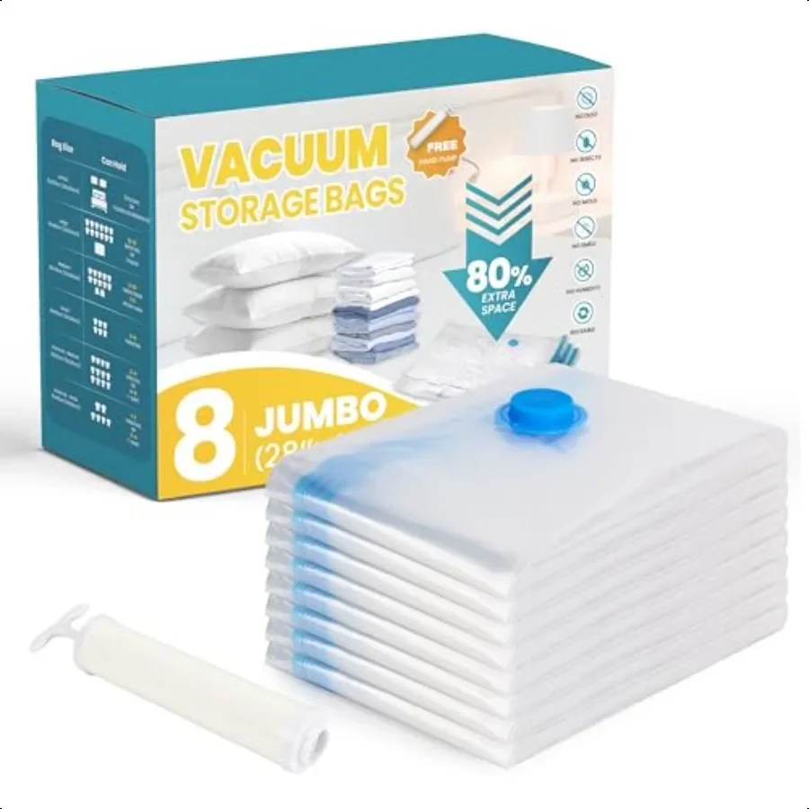 

Vacuum Storage Bags 8Jumbo Space Saver Vacuum Storage Bags Vacuum Seal Bags for Clothing Clothes Comforters and Blankets