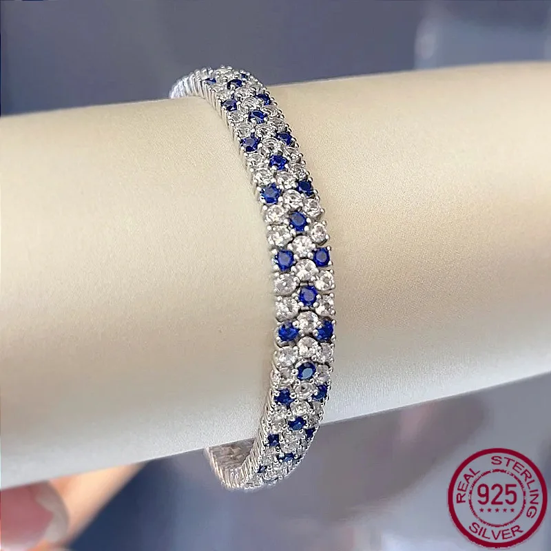 

Новый роскошный комплект из стерлингового серебра S925, браслет с бриллиантами королевского синего цвета, модные свадебные украшения в стиле Минъюань