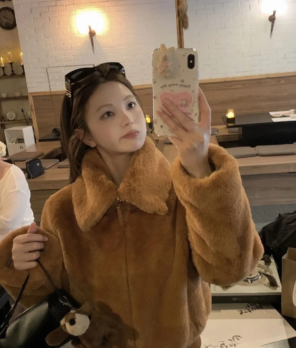 인조 모피 여성 코트, 여성용 휴가용 자수 프리미엄 아메리칸 스타일 허리 조절 가능한 네이처 플레어 기품 있는 트렌드