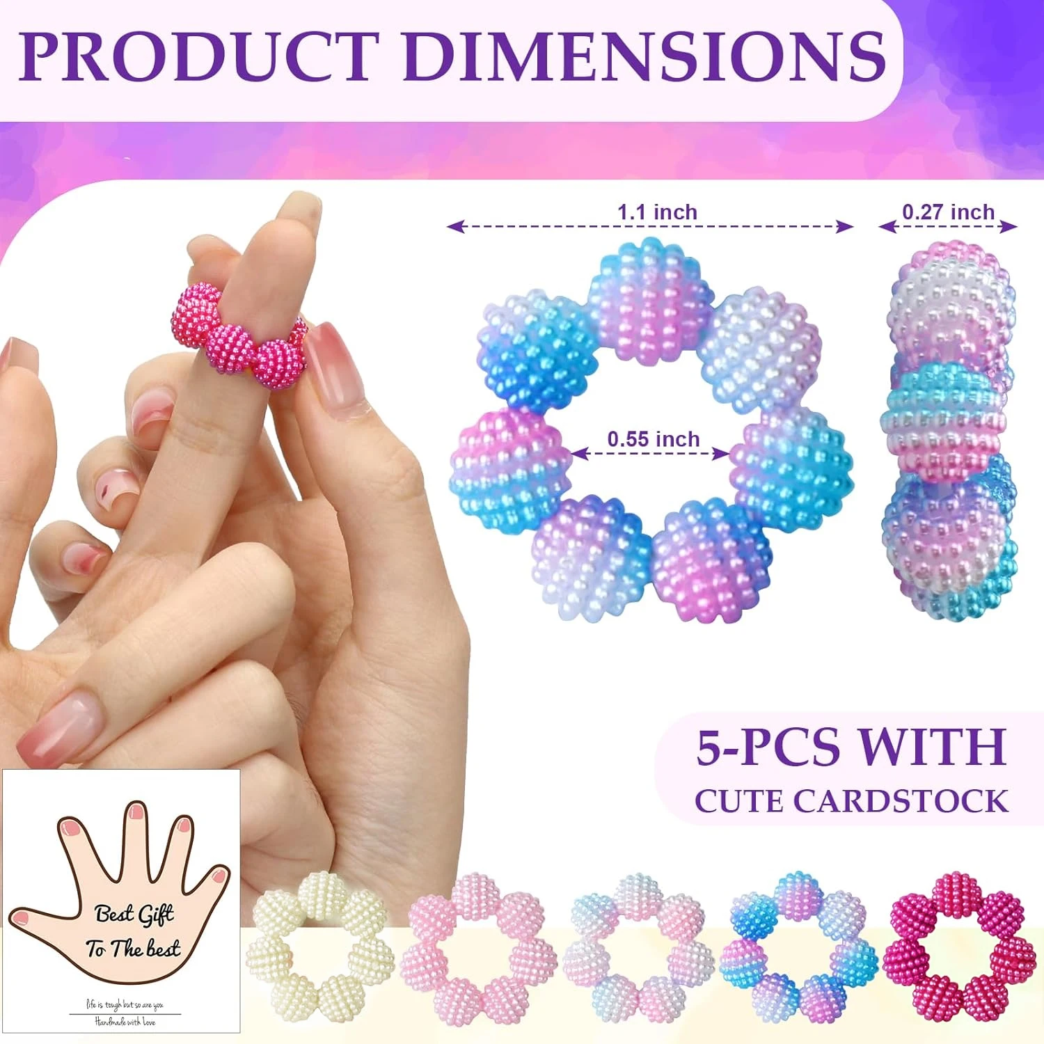 5 Pack Colored Fidget Ring Spiky Bead Sensory Finger Rings for Stress Relief Finger Anxiety Rings Calming Fidget Toys Ring Massa
